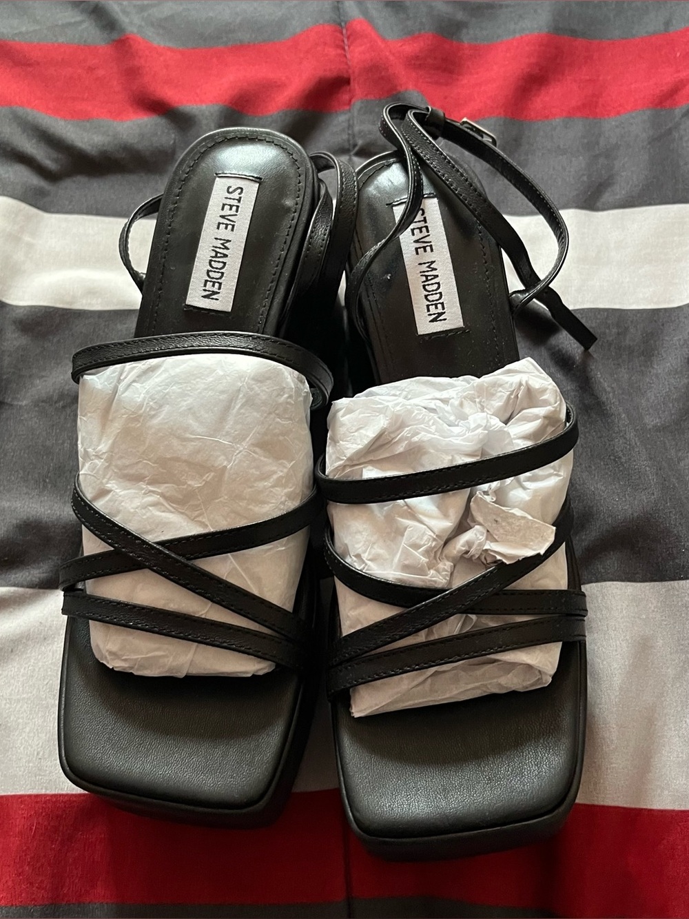 Steve Madden Black Strappy Square-Toe Heels